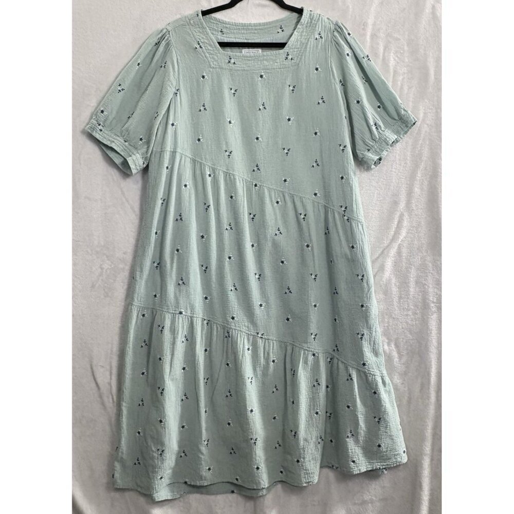 SWEET SALT Women Gauze Dress Sz XL Green Farmhouse Short Sleeve Casual‎ 57-8
